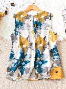Blusa de flores sin mangas de cuello en V talla grande, verano