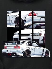 SHEIN Leap Crew 適用於秋冬季的少年休閒卡通圖案長袖連帽衫 - 黑色 - 查看 3