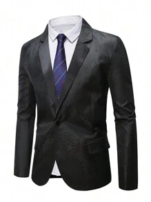 Manfinity Mode Men'S Plus Size Jacquard Suit Jacket - Black - View 1