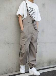 Manfinity Hypemode Men's Cargo Pocket Overall Jumpsuit - Grey - View 5