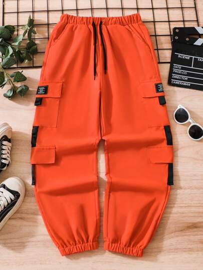 SHEIN Tween Boy Lettered Cargo Pants With Pockets