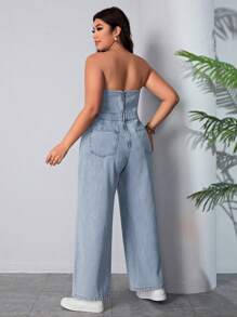 Breezaya Plus Size Denim Strapless Jumpsuit - Blue - View 2