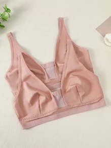 Plus Size Casual Apricot Mesh Insert Medium Stretch Bra - Apricot - View 3
