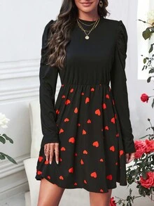 SHEIN LUNE In Trái tim Vá lại Tay áo chân cừu Đầm - Nhiều màu - Xem 6