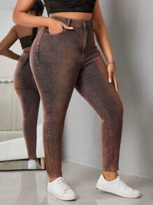 SHEIN EZwear Kích thước lớn Của phụ nữ Thon gọn Quần denim - Màu tím - Xem 3