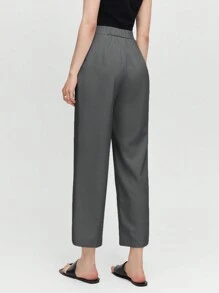 BizChic 女士正式褶皱长裤，浪漫优雅日常时尚百搭商务休闲通勤装，秋冬女士复古风格办公室服装 - 深灰色 - 查看 2