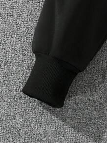 Manfinity Dauomo Men's Hooded Sweatshirt With Drawstring And Letter Print - Black - View 5