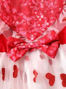 SHEIN Young Girl Heart Printed Mesh Spaghetti Strap Dress