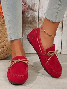 新款時尚女士紅色休閒戶外腰帶懶人鞋扁底韓版純色懶人鞋度假四季鞋 - 紅色 - 查看 3