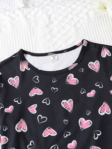 Teen Boy Simple Heart Pattern Printed Short Sleeve Top And Pants Set For Home Wearing - Multicolor - View 5