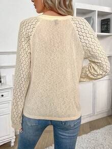 SHEIN Frenchy Của phụ nữ Textured Chất vải Giống nhau Đến Vá lại Tay Raglan Áo - Màu be - Xem 2