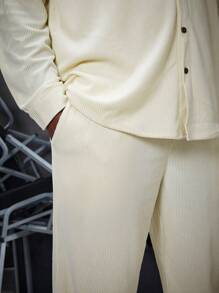 Manfinity Homme Men'S Plus Size Cargo Pocketed Long Sleeve Shirt And Pants Two Piece Set - White - View 5