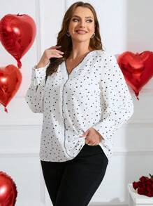 SHEIN Clasi Plus Size Women'S Black Lace Heart Knitted Shirt Fall Cloth For Women - Black and White - View 3