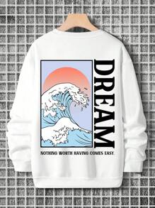 Manfinity Hypemode 鬆身男士浪花和字母紋圓領運動衫 - 白色 - 查看 1