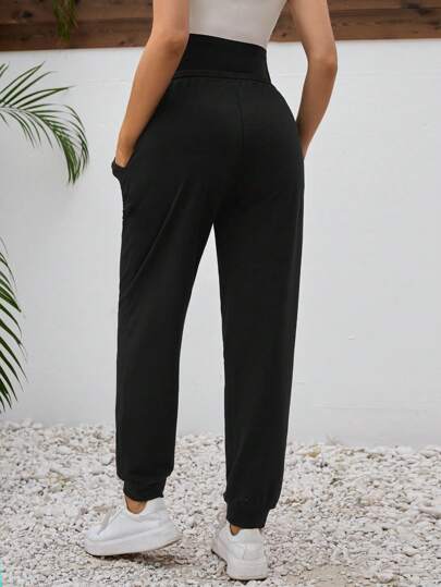 SHEIN Maternity Solid Color Adjustable Waist Pants