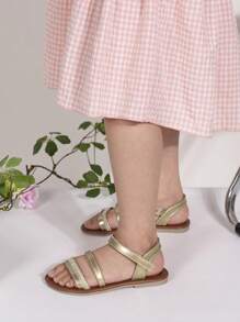 Hàng mới đến Phong cách tối giản Ngoài trời Chống trượt Đế mềm Đàn hồi Ban nhạc Dép xăng đan Đối với Nhỏ bé Cô gái - Vàng - Xem 3