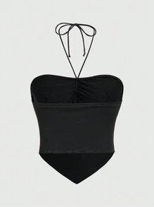 ROMWE Fairycore 女士夏季時尚蝴蝶刺繡領帶上衣 - 黑色 - 查看 2