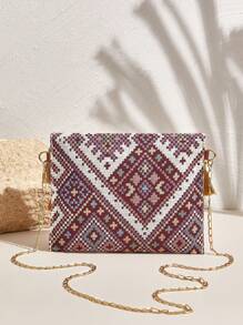 SHEIN VCAY 流蘇女士斜肩包，適合夏季旅遊、度假、沙灘派對和音樂節，復古波西米亞風格配Ibiza完美搭配