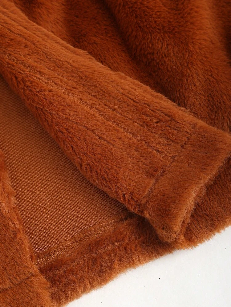 Teddy Coat With Lapel And Long Sleeves