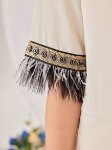 SHEIN Tween Girls' Tassel Sleeve Cuff & Weaving Trim Spliced Dress Modest Dress - White - View 6