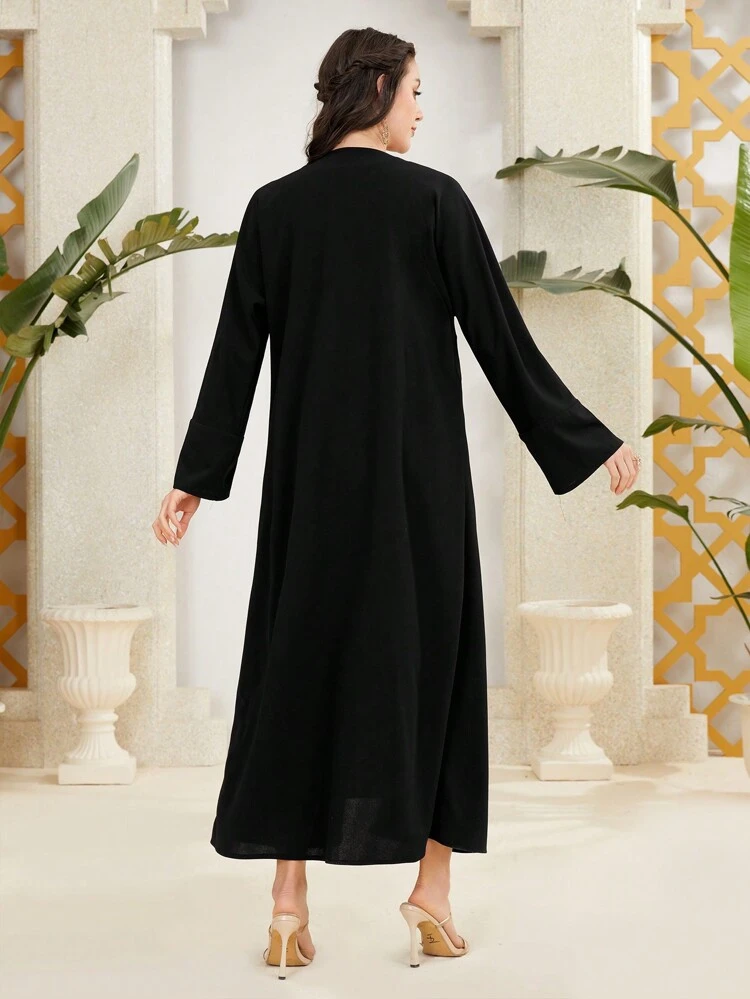 Women's Flower Embroidery Splicing Long Open Front Robe Abaya, Muslim Fashion Abaya For Casual/Festival/Gathering/Travel
