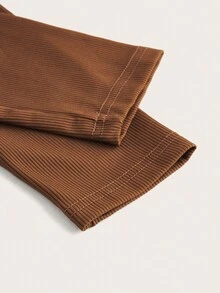 ROMWE Camiseta ajustada de manga larga con cuello en forma de corazón y diseño calado, versátil y sexy - Marrón - Ver 4