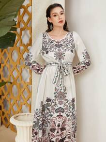 Seusyu Vestido De Manga De Farol Impreso Para Mujer - Multicolor - Ver 4
