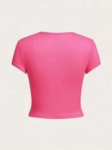 SHEIN EZwear 4 件装休闲女士纯色短款圆领短袖修身 T 恤，适合夏季