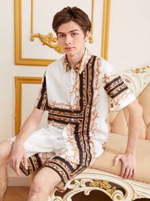 SHEIN 青少年男孩巴洛克印花襯衫和短褲套裝 - 彩色 - 查看 9