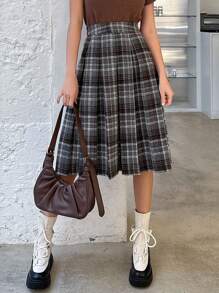 Dazy Designer Của phụ nữ Kẻ sọc Chân Váy xếp ly - Xám - Xem 4