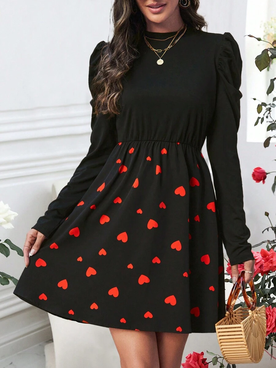 SHEIN LUNE In Trái tim Vá lại Tay áo chân cừu Đầm - Nhiều màu - Xem 1