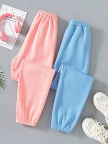 2入組少女休閒心形印花連帽衫和褲子