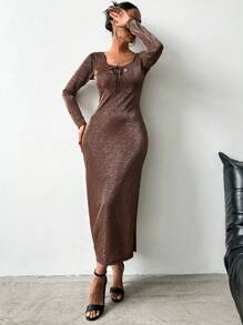 EURMUSE Tie Backless Glitter Bodycon Dress - Brown - View 4