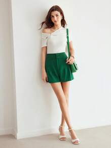 MOTF PREMIUM 編織女士實色摺疊褶裙短褲