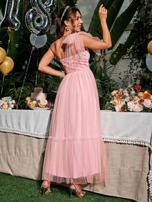 Glamaker Women'S One Shoulder Jacquard Mesh Dress - Pink - View 2