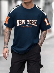 Manfinity Homme Men Letter Printed Short Sleeve Casual T-Shirt, Letter, Boyfriend Gift - Multicolor - View 1