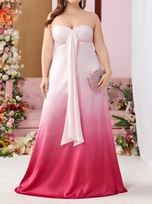 SHEIN Belle 大尺碼漸變褶皺胸無肩帶伴娘禮服 - 彩色 - 查看 2