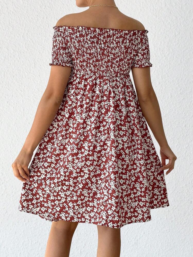 Maternity Young Casual Bodycon Off-Shoulder Floral Print Dress