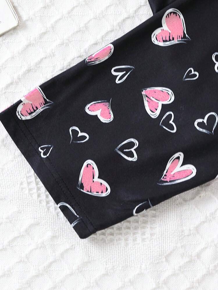 Teen Boy Simple Heart Pattern Printed Short Sleeve Top And Pants Set For Home Wearing