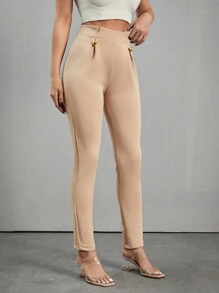 SHEIN Ladies' Solid Color Pleated Pants