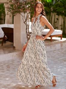 SHEIN Clasi 全印花長款露背連身裙 - 杏色 - 查看 5