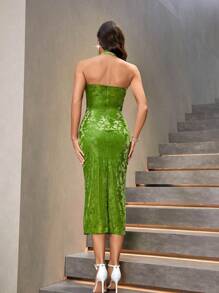 GENKIRA 無袖旗袍領花卉印花裙 - 綠色 - 查看 2