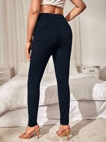 EURMUSE Women's Slim Fit Long Pants - Navy Blue - View 2