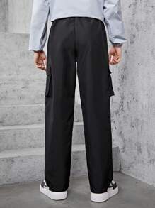 Teen Boy'S Solid Color Cargo Pants - Black - View 2