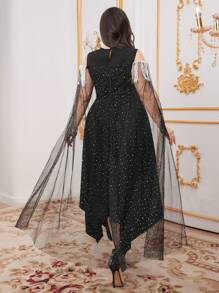 Modelyn Plus Size Women's Off Shoulder Patchwork Tassel Dress Long Evening Dresses - Black - View 2