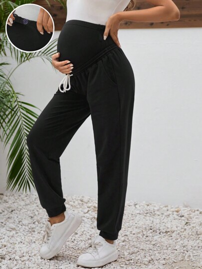 SHEIN Maternity Solid Color Adjustable Waist Pants