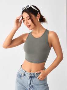 Easithlete Màu thuần Quần skinny Thể thao Tank Top Với Racerback Thiết kế - Xám - Xem 5