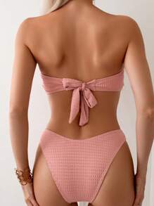 SHEIN Swim Bộ bikini khối màu đi biển mùa hè dành cho nữ có trang trí hoa 3d Valentine - Hồng - Xem 3
