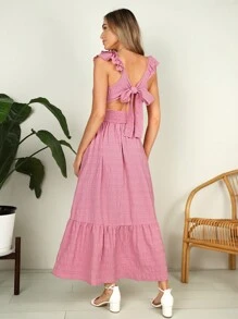 SHEIN VCAY Women's Holiday Style Ruffled Hem  Dress - Pink - View 2