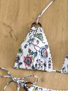 SHEIN Swim Women's Flower Print Bikini Set Summer Beach - Multicolor - View 8